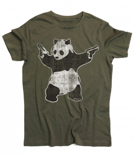 panda pistole t-shirt uomo raffigurante l'opera panda with guns di banksy