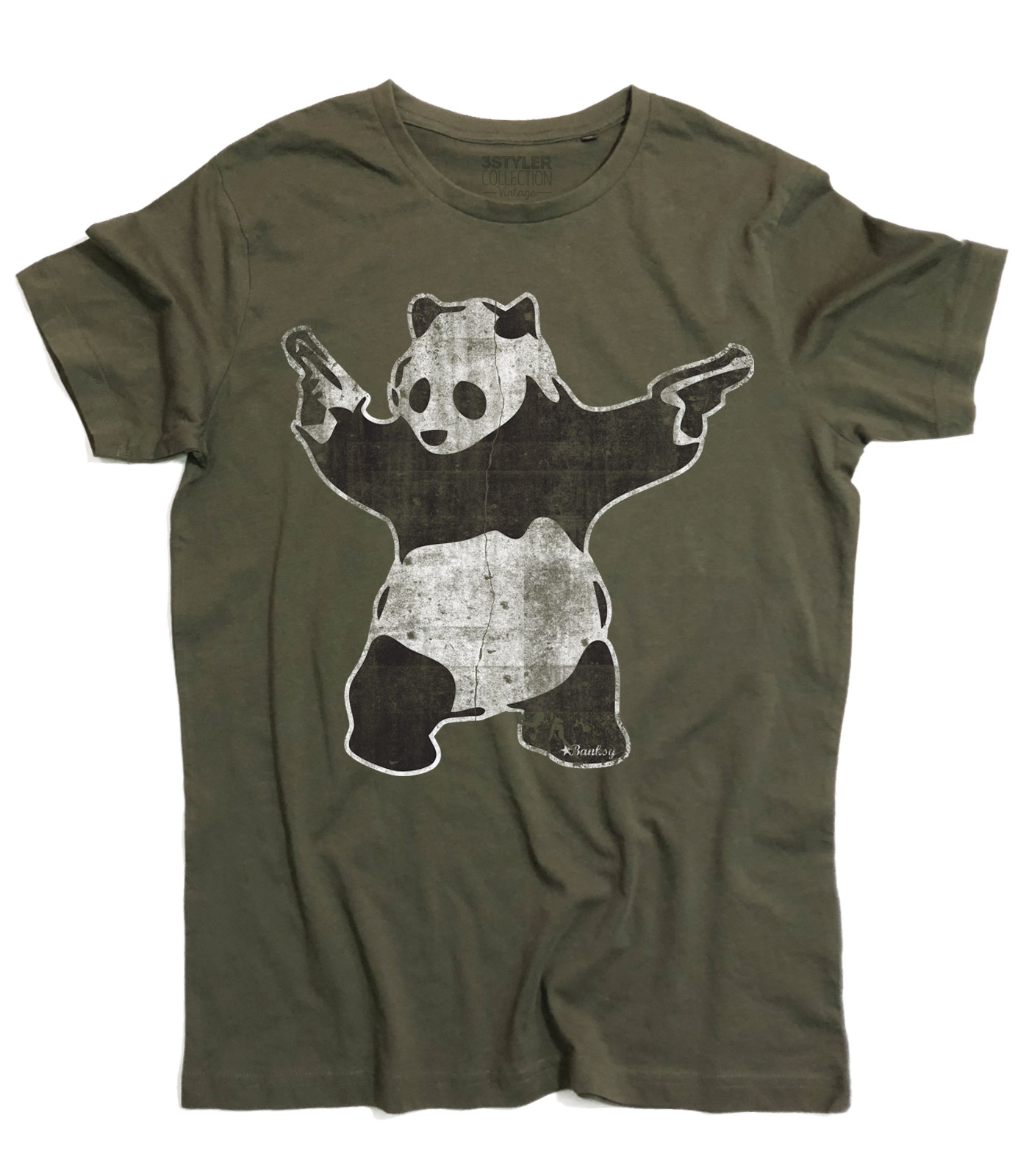 t-shirt_uomo_banksy_panda_pistole_gun_VD panda pistole t-shirt uomo raffigurante l'opera panda with guns di banksy