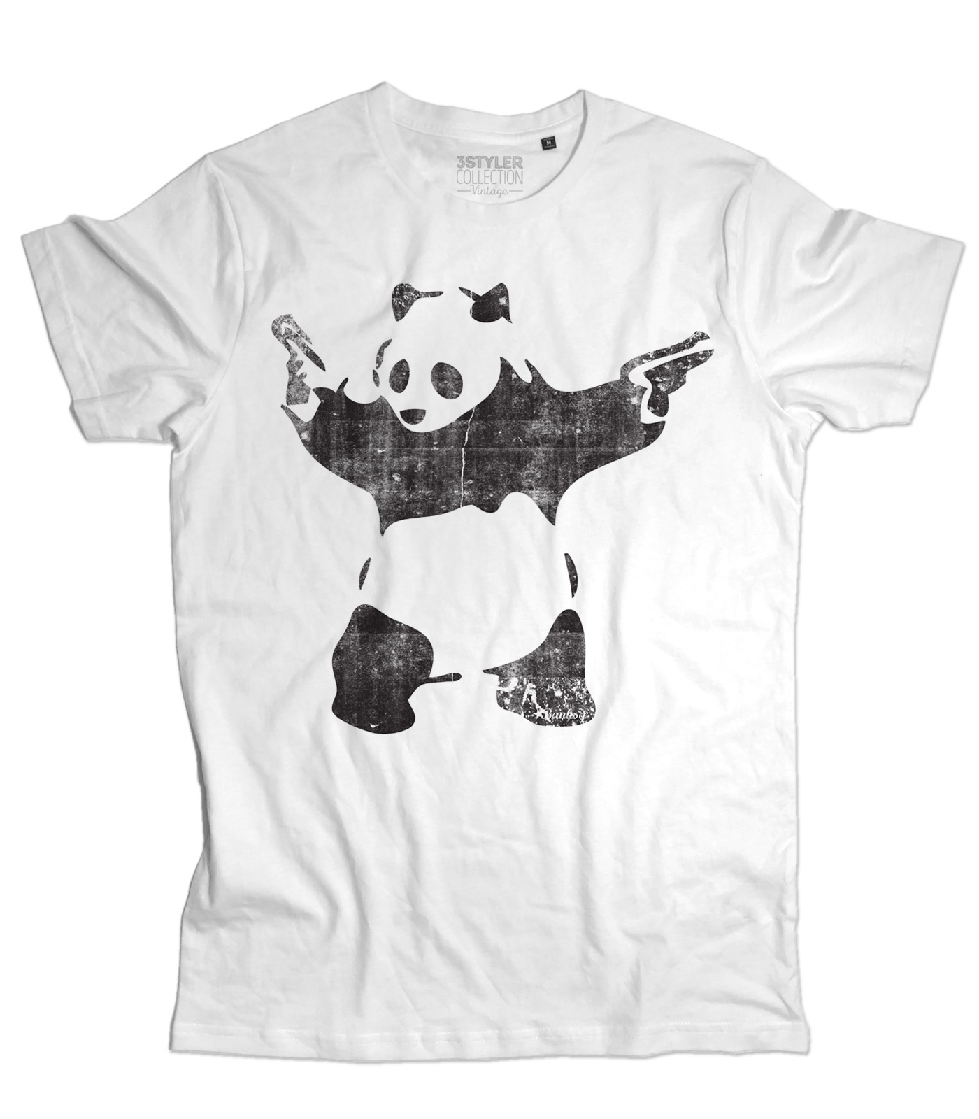 t-shirt_uomo_banksy_panda_pistole_gun_WH panda pistole t-shirt uomo raffigurante l'opera panda with guns di banksy