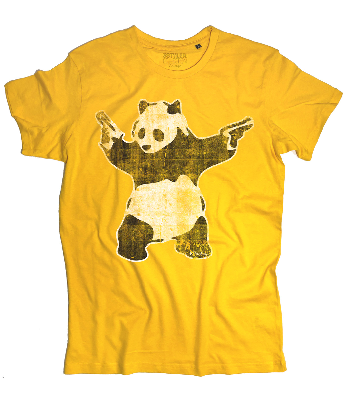t-shirt_uomo_banksy_panda_pistole_gun_YE panda pistole t-shirt uomo raffigurante l'opera panda with guns di banksy