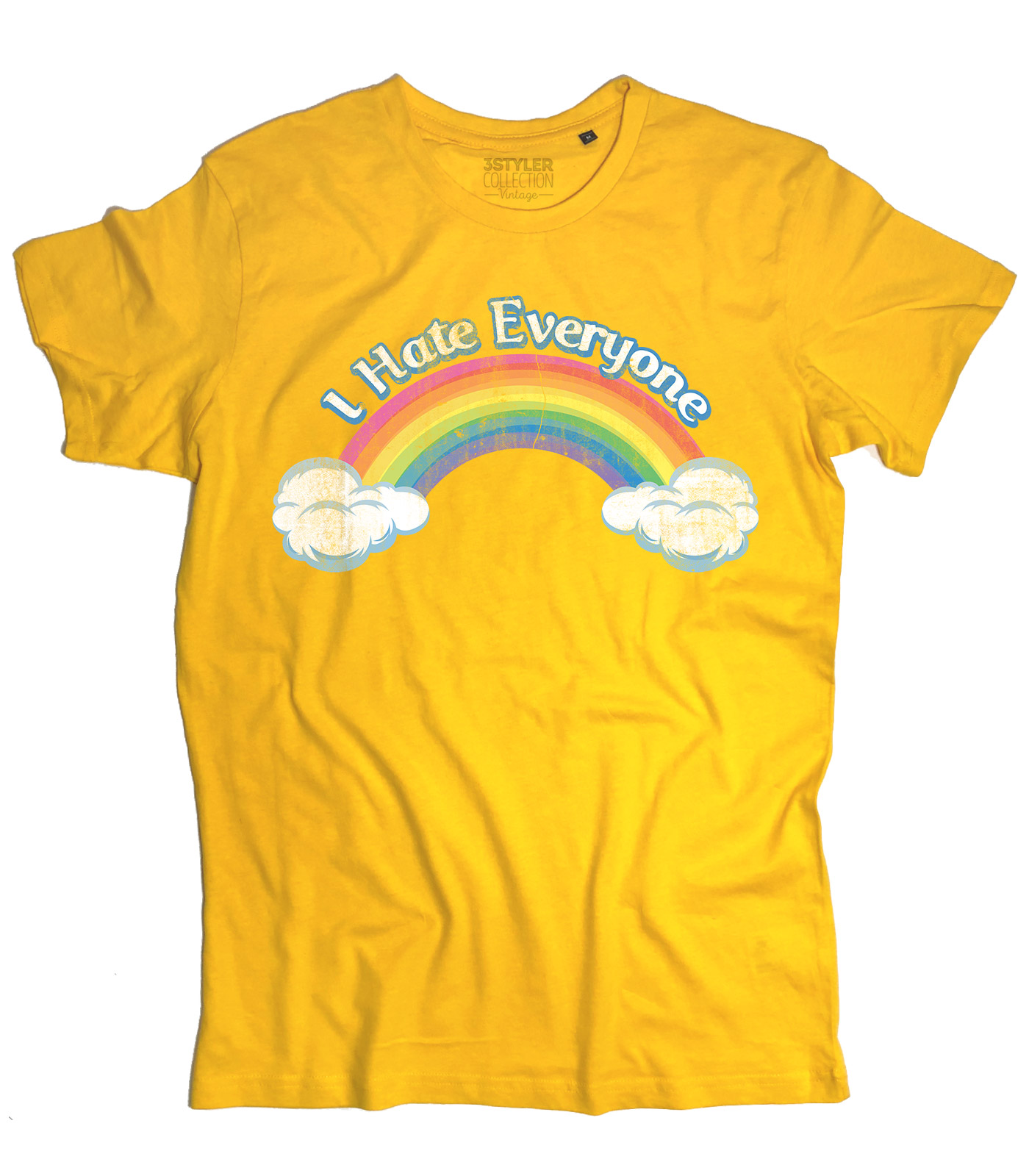 t-shirt_uomo_care_bears_orsetti_cuore_I_hate_everyone_YE I hate everyone t-shirt uomo ispirata al cartone animato cult anni 80 dei Care Bears