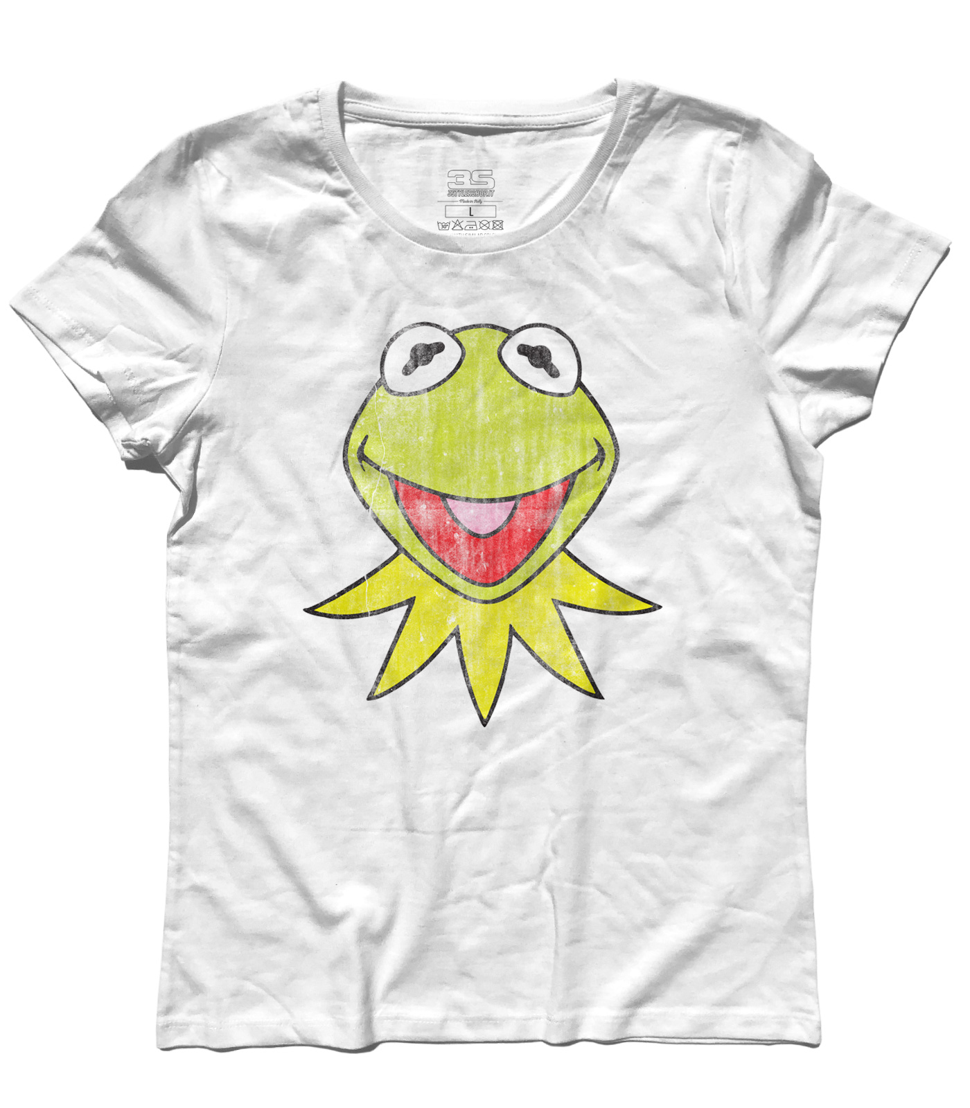 kermit_muppets_show_t-shirt_donna_WH kermit t-shirt donna raffigurante la rana presentatrice del Muppet Show