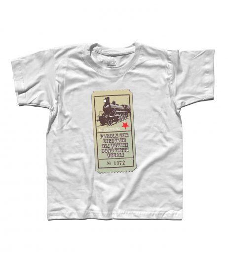 guccini t-shirt bambino con scritta "parole che dicevano gli uomini sono tutti uguali" tratta dalla locomotiva