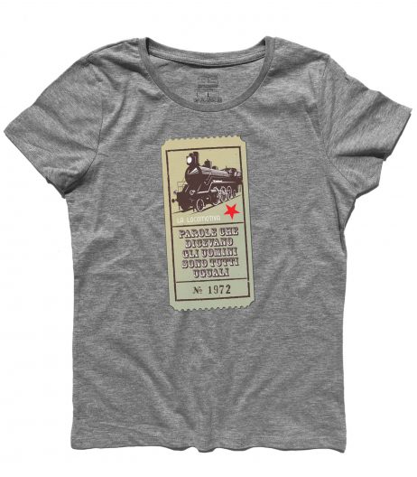 guccini t-shirt donna con scritta "parole che dicevano gli uomini sono tutti uguali" tratta dalla locomotiva