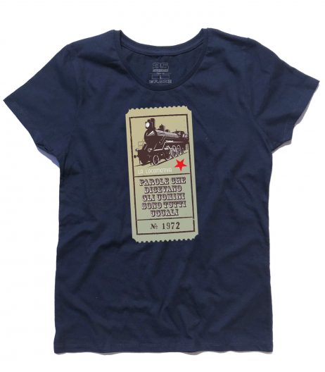 guccini t-shirt donna con scritta "parole che dicevano gli uomini sono tutti uguali" tratta dalla locomotiva