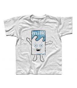 Blur t-shirt bambino raffigurante il cartone di latte del video "Coffee and Tv"
