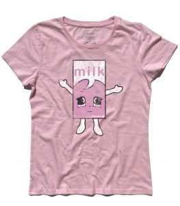 Blur t-shirt donna raffigurante il cartone di latte alla fragola del video "Coffee and Tv"