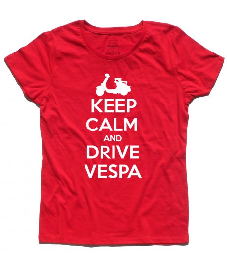 keep calm vespa t-shirt donna con scritta keep calm and drive vespa