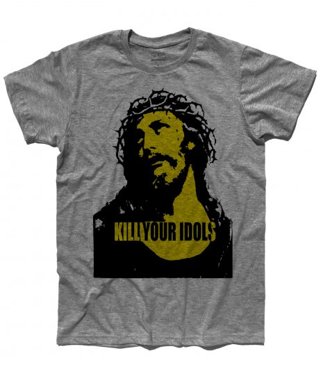 T-shirt uomo con stampata l'immagine Gesù e scritta kill your idols