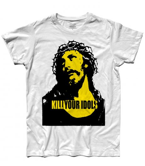 T-shirt uomo con stampata l'immagine Gesù e scritta kill your idols