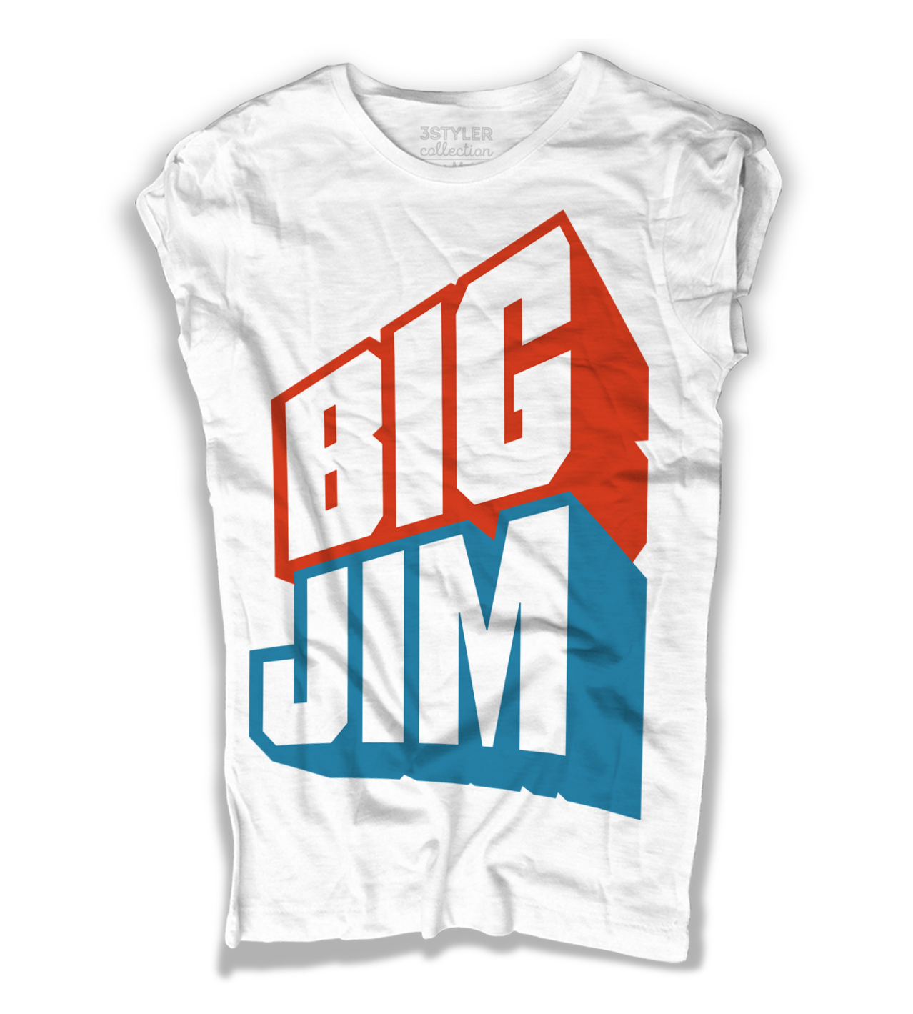 big jim t-shirt donna bianca raffigurante il celebre logo azzurro e rosso del giocattolo cult della mattel